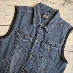 XXX Rude Denim Vest Size Small Dark Wash‎ Cut Off Y2K Rock Punk Goth Emo Grunge